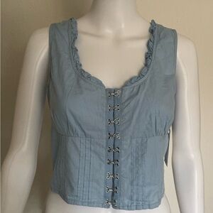 Light Blue Linen Peasant Renaissance Corset Top